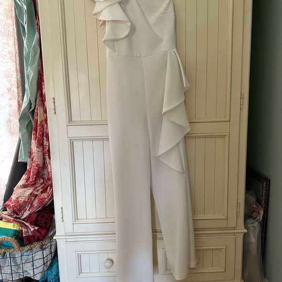 True Violet, white, off the shoulder jumpsuit. - Picture 4 of 5